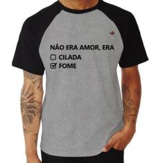 Camiseta Raglan Não era amor, era fome - Foca na Moda, Cinza, Preto, G