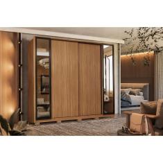 Guarda Roupa 4 Portas de Correr e 4 Gavetas c/ 2 Vidros Reflecta e Pés Laredo Flex Nogueira/Nogueira ou Nude - Demóbile