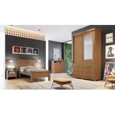 Guarda Roupa Solteiro com Espelho 2 Portas 6 Gavetas - Buriti-Cumaru -