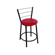 Banqueta Baixa Preta com Encosto para Cozinha Assento Vermelho