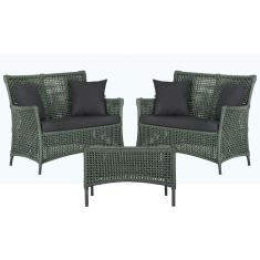 2 Sofá Área e Mesa Igapó Alumínio Pintura Preta Corda Náutica Estofado Impermeável Almofada 11 Trama