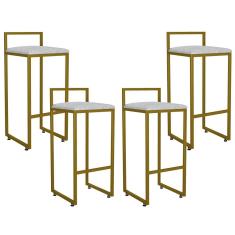 Kit 04 Banquetas Altas Hanna Dourado Linho Cinza