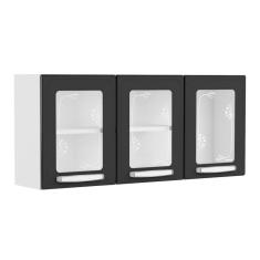 Armário Aéreo Cozinha Modulado Evidence 7009 3 Portas C/ Vidro Branco/preto - Bertolini