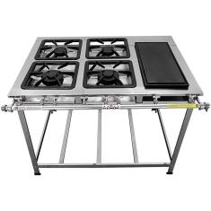 Fogão Serv Kenok 4 Bocas 2 Duplas Com Bifeteira Baixa Pressão Fbse4b.838