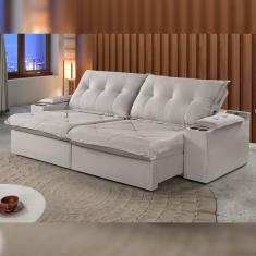 Sofá Retrátil E Reclinável 250cm M163 Estofados Martins Veludo/cinza