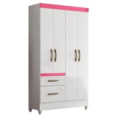 Guarda Roupa Solteiro Madri 4 Portas E 2 Gavetas Color Flex Branco/rosa - Moval