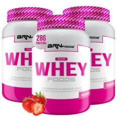 KIT - 3x Pink Whey 900g - BRN Foods,  Morango