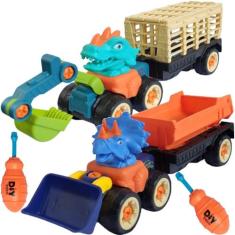 Brinquedo Educativo Kit Carrinhos Dinossauro Monta Desmonta - Toy King