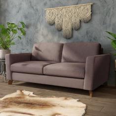 Sofá Sala De Estar Living 3 Lugares 280cm Presley Pés Madeira Veludo Rosê G52 - Gran Belo