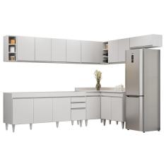 Armário De Cozinha Modulado De Canto 8 Peças Cp25 Balcão Sem Tampo Branco - Lumil