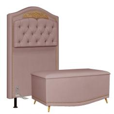 Cabeceira Cama Box Solteiro 90cm Com Calçadeira Baú Imperial J02 Suede Rosê