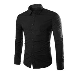 WSLCN Camisas sociais masculinas casuais de botão manga comprida slim fit simples, Preto, M