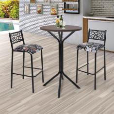 Conjunto Bistrô Dani 2 Banquetas e Mesa Tampo BP Redondo Ciplafe Preto Fosco/ Preto Cerveja