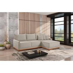 Sofá Linho 3 Lugares 264cm com Chaise Lado Direito Barra Creme