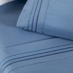 Jogo de Lençol King Yara bordado 4 peças Azul