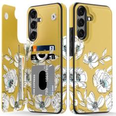 LETO Capa para Galaxy S23 FE, capa tipo carteira de couro flip com designs de flores da moda para meninas e mulheres, com compartimentos para cartões, capa para celular para Samsung Galaxy S23 FE