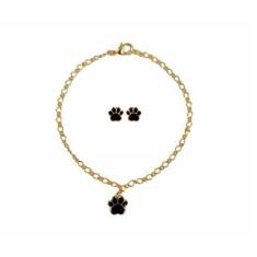 Kit Pulseira + Brinco Infantil Menina Folheado Ouro 18k Antialérgico -