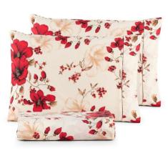 Jogo de Lençol Queen em Percal Estampado 100% Algodão com Elástico + 2