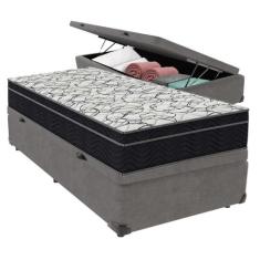 Cama Box Baú Cinza e Colchão Airtech 150 Espuma D45 Solteiro Ortobom