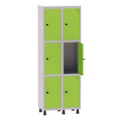 Armário Guarda Volume Locker Roupeiro 2 Vãos 6 Portas Aço GRP502/6 Cinza e Verde Miró - Pandin