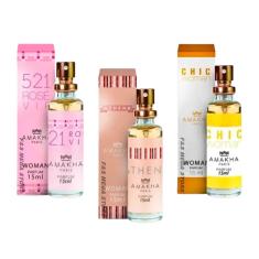 Kit 3 Perfume Feminino Amakha Paris 521 Vip Rose Athena Chic