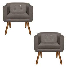 Poltrona Sala Decorativa com Strass Kit 2 Julia Pé Palito Castanho Sue