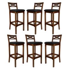 Kit 6 Banquetas Média Estofada para Bancada Madri Madeira Castanho Sue