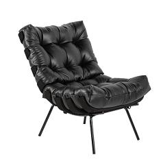 Poltrona Decorativa Sala de Estar Costela Base Preta Couro Preto - Gran Belo