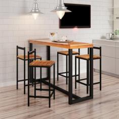 Conjunto Balcão com 4 Banquetas Mônaco Preto