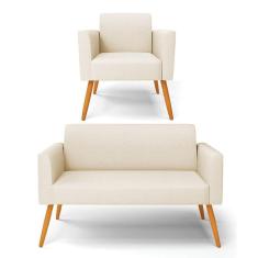 Sofá Namoradeira com Poltrona Pés Palito Castanho Marisa Linho D03 - D`Rossi