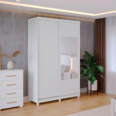 Guarda Roupa Solteiro com Espelho 2 Portas 2 Gavetas Dalas Móveis Fazzio Branco