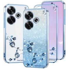 Kainevy Capa de telefone para Xiaomi Poco F6 5G transparente com glitter floral, linda e fina para Xiaomi Poco F6 5G capa protetora de silicone à prova de choque para mulheres meninas capa brilhante