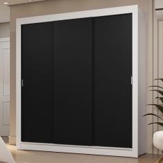 Guarda-Roupa Casal 3 Portas Correr Branco/Preto