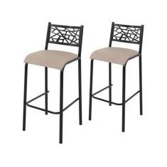 Conjunto 2 Banquetas com Assento Fixo para Cozinha Preto/Bege - Ciplaf