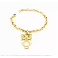 Pulseira Delicada Pedagogia Coruja Folheado A Ouro 18k - Milena Folhea