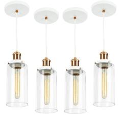 Kit 4 Lustres Pendente Château Cilindrico Vidro Branco Cobre - MARRYLU