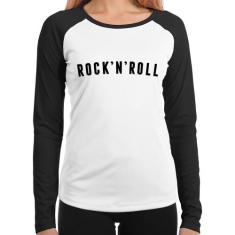 Baby Look Raglan Rock 'n' Roll Manga Longa - Foca na Moda, Branco, Pre