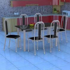Conjunto de Mesa com 6 Cadeiras Granada Prata e Preto Liso GR - Fabone