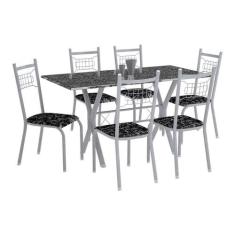 Conjunto de Mesa Miami Com 6 Cadeiras Lisboa Branco Prata E Preto Flor