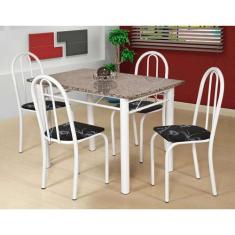 Conjunto de Mesa com 4 Cadeiras Sara Branco e Preto Flor - Artefamol