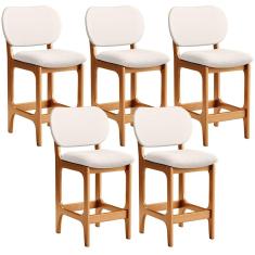 Kit 5 Banquetas Baixa Betta L02 Assento em Linho Base Fixa com Encosto Altura 65 cm Imbuia