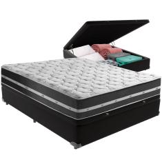 Cama Box Baú Preto E Colchão Classic Preto Molas Ensacadas Casal Anjos