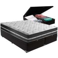 Cama Box Baú Preto E Colchão Classic Preto Molas Ensacadas Queen Anjos