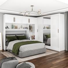 Guarda Roupa Casal Modulado 4 Portas Santiago 3 Portas Plus 5 Gavetas Com Espelho Branco
