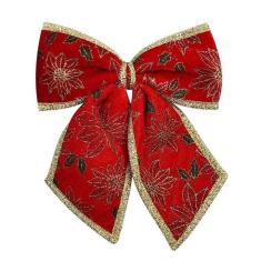 Laço Grande Texturizado Enfeite De Natal Vermelho E Dourado