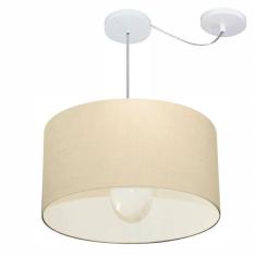 Lustre Pendente Cilíndrico Com Desvio Md-4231 Cúpula Em Tecido 50x30cm Algodão Crú - Bivolt