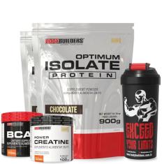 Kit 2x Optimum Isolate Whey Protein 900g + Power Creatina 100g + BCAA 100g + Coqueteleira - Bodybuilders Sabor: Chocolat
