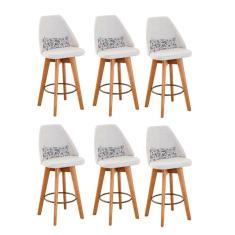 Kit 06 Banquetas Bege Claro E Almofada Flores