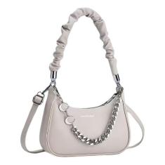 Bolsa Feminina Lua Baguete Franzida Sofisticada Glamour 2025, Offwhite