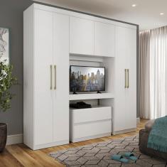 Guarda Roupa Solteiro 6 Portas 2 Gavetas Porto Branco com Painel de TV Carraro
